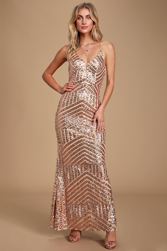Love the Spotlight Rose Gold Sequin Sleeveless Maxi Dress 4