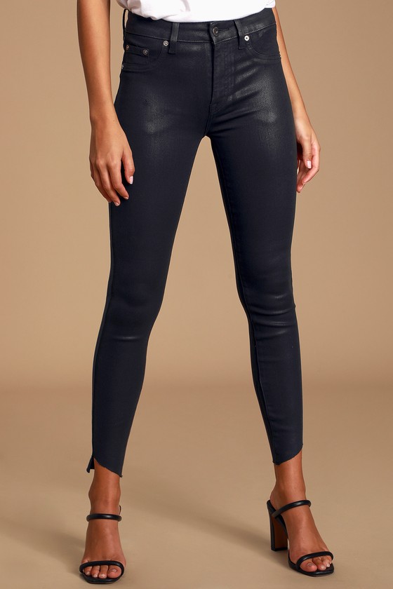 coated high rise jeans