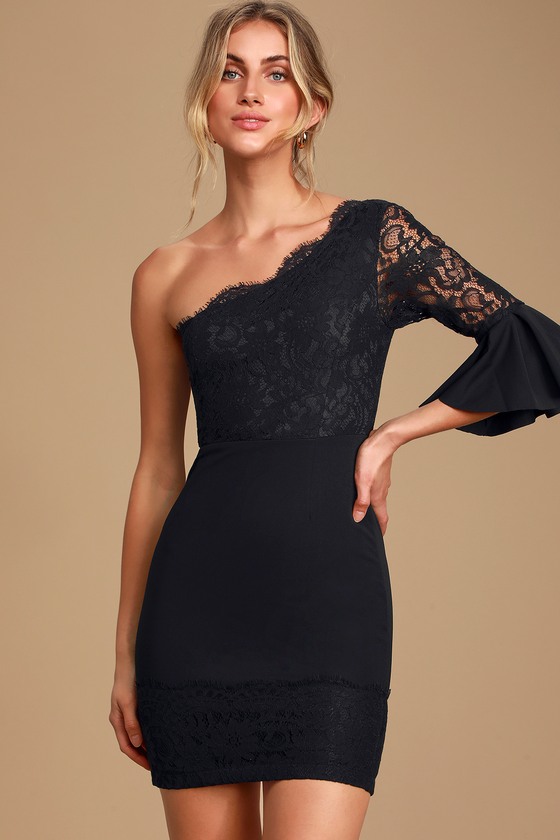 Size one shoulder lace bodycon dress ross