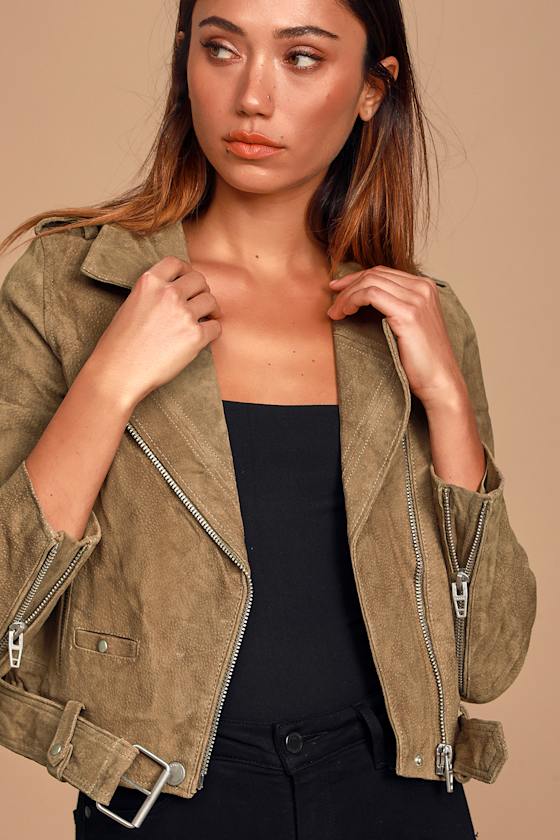 Back in Action Tan Suede Leather Cropped Moto Jacket 7