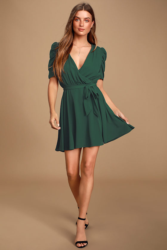 Perfect Moment Forest Green Puff Sleeve Mini Dress 1