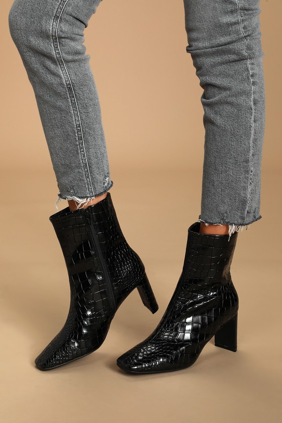 black crocodile booties