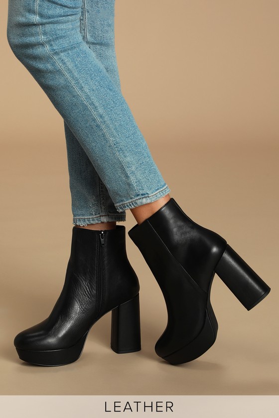 black leather platform ankle boots