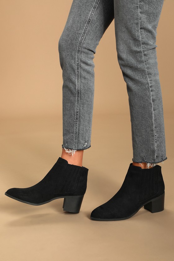 black faux suede booties