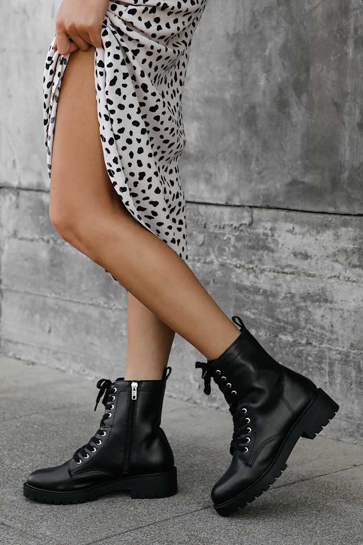 tristeza misil fricción Steve Madden Guided - Leather Combat Boots - Black Combat Boots - Lulus