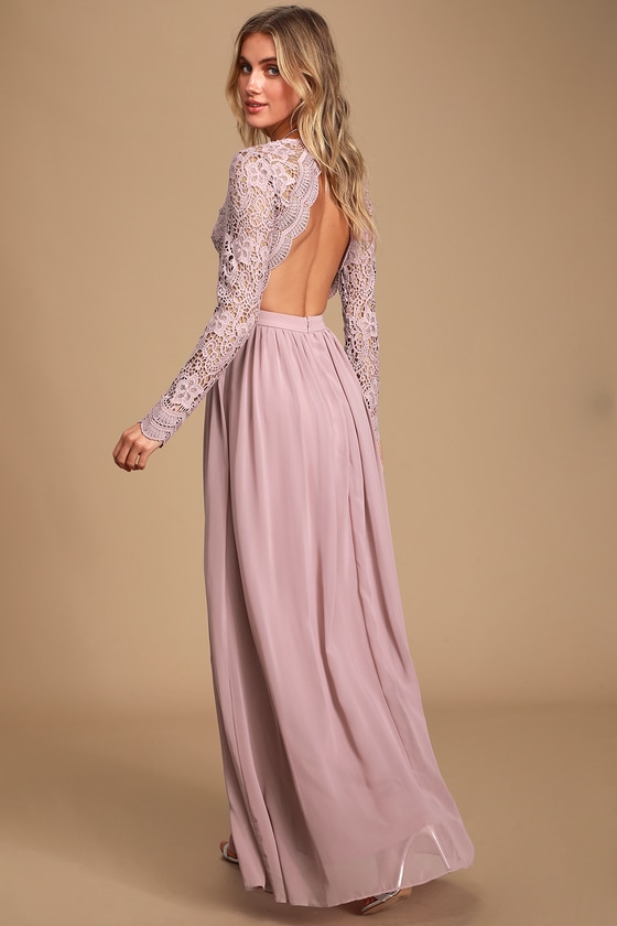 long lavender dress with sleeves