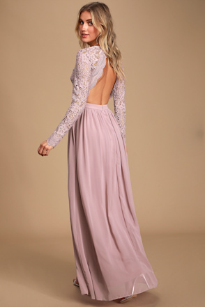 Lovely Dusty Lavender Dress - Lace Long Sleeve Maxi Dress - Lulus