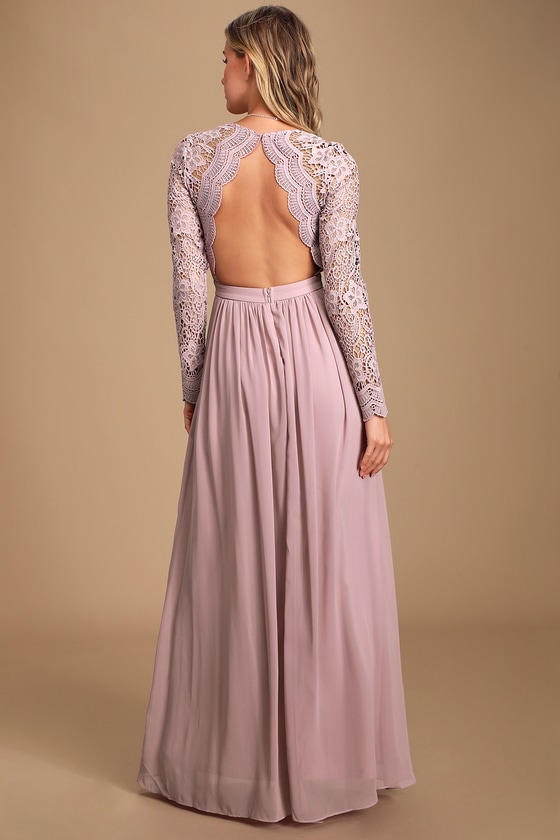 Lovely Dusty Lavender Dress - Lace Long Sleeve Maxi Dress - Lulus