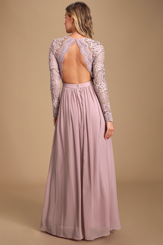 long sleeve lilac gown