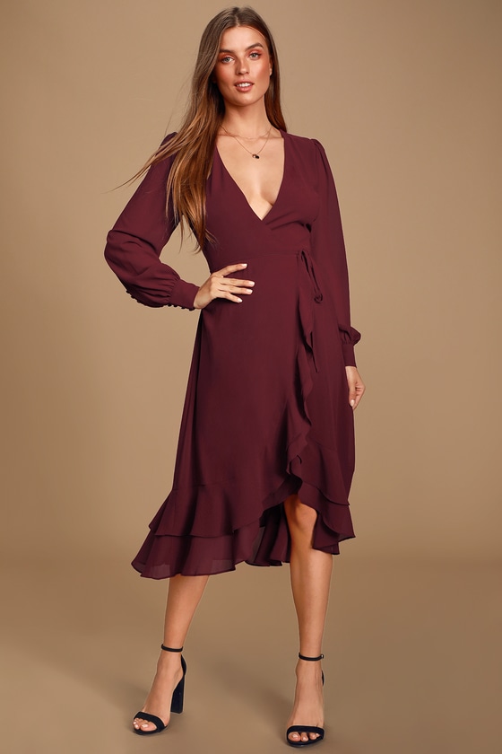 long burgundy wrap dress