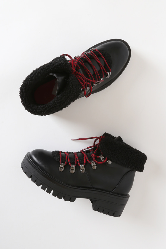 Coolway Tever Black Platform Boots Faux Fur Trimmed Boots Lulus