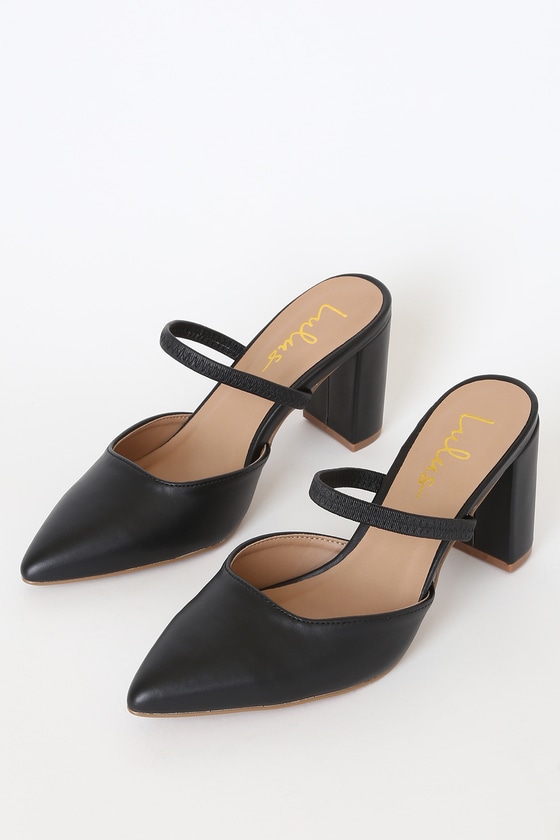 Cute Black Mules - Pointed-Toe Mules 