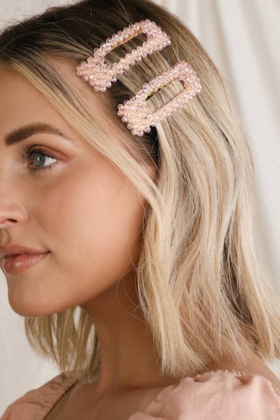 Cute Pink Clips Beaded Clips Hair Clip Set Lulus