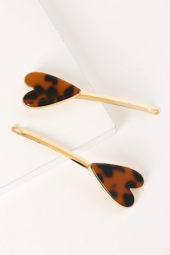 Be Still My Heart Gold and Tortoise Hair Clip Set 2