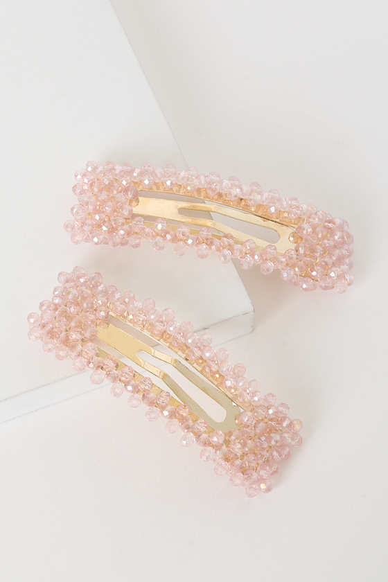 Jaylee Pink Beaded Hair Clip Set 2