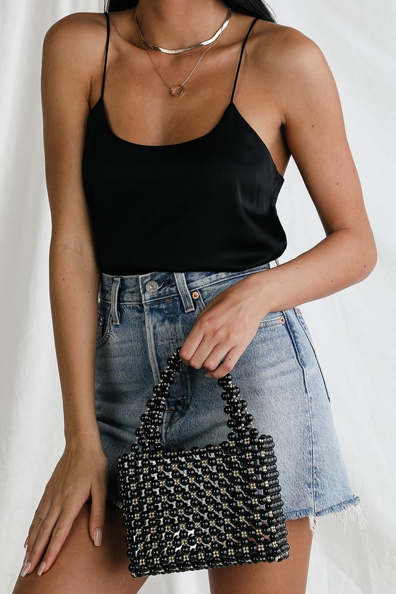 Mercury Black Beaded Mini Handbag