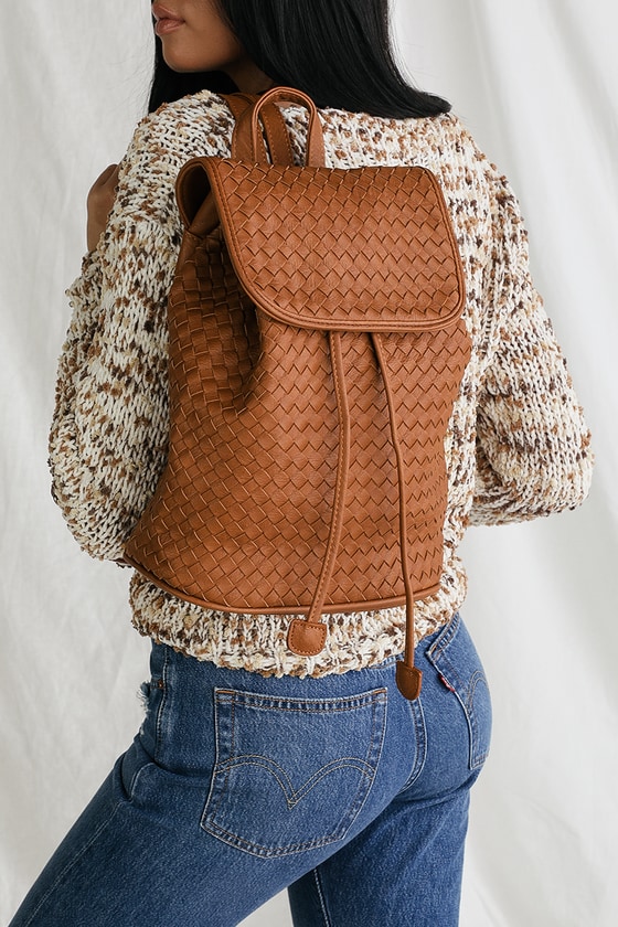 Cute Brown Backpack - Woven Backpack - Vegan Leather Backpack - Lulus