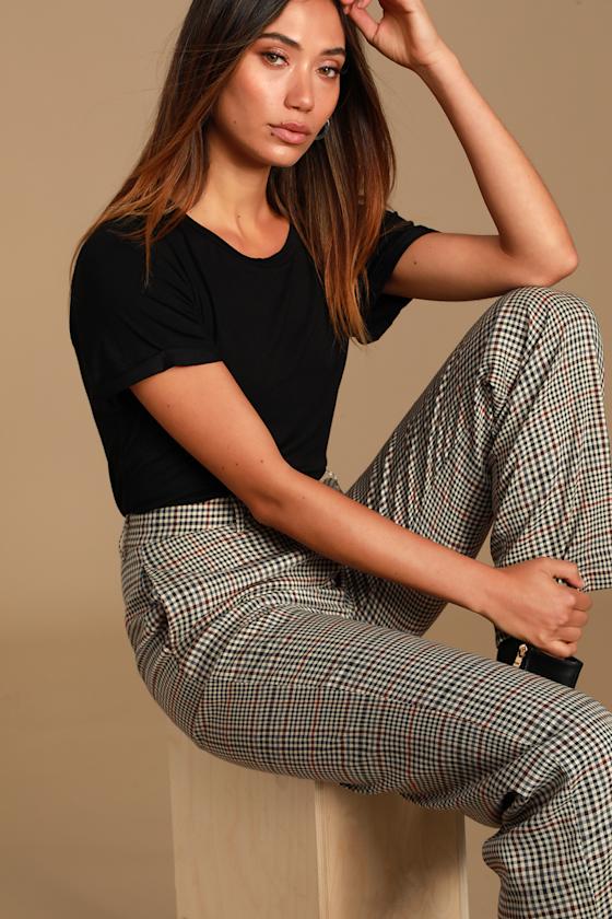 Bet On Me Beige Multi Plaid Wide-Leg Trousers 3