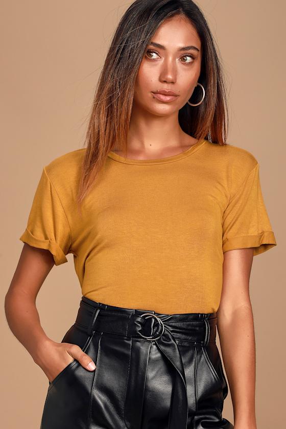 Cute Mustard Yellow Crop Top Cropped Tee Basic Tee Top Lulus