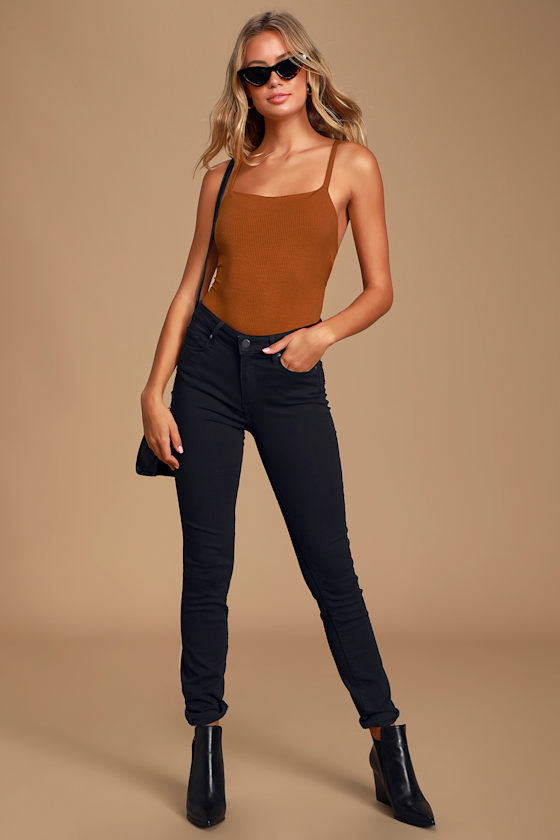 Heights Rust Orange Ribbed Strappy Backless Bodysuit 7