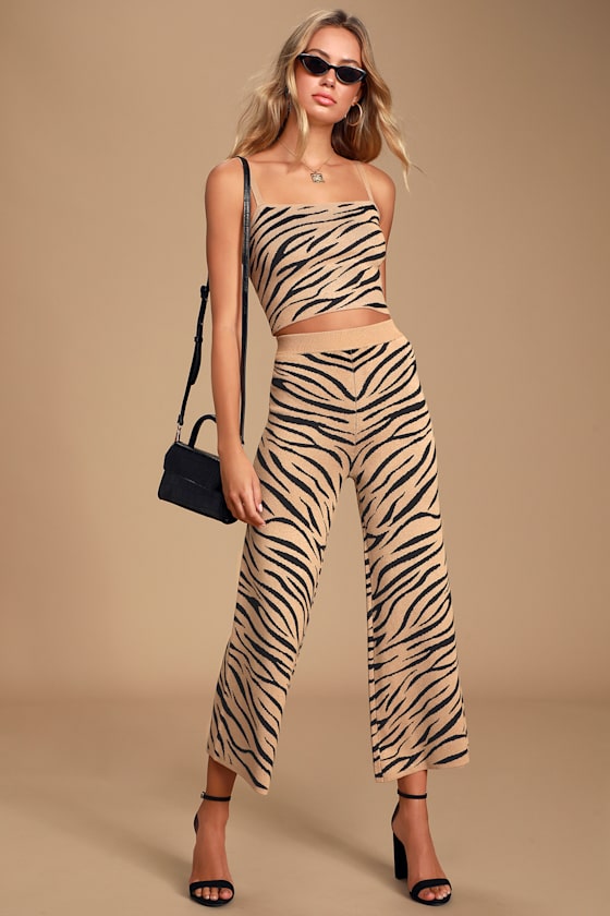 Wild Night Camel and Black Tiger Print Crop Top 2