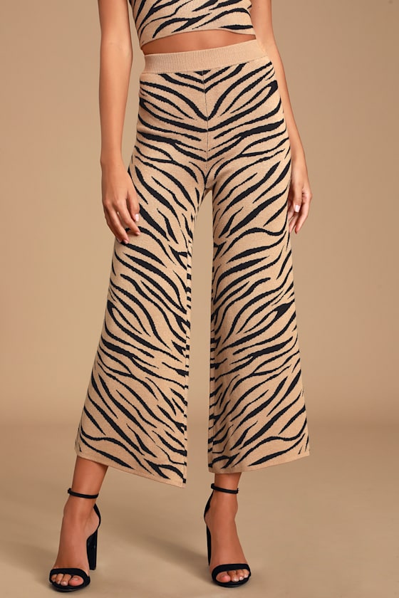 Wild Night Camel and Black Tiger Print Culotte Pants 2
