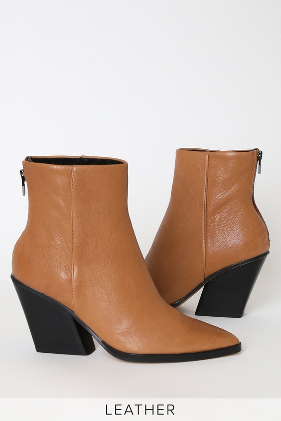 cognac leather ankle booties