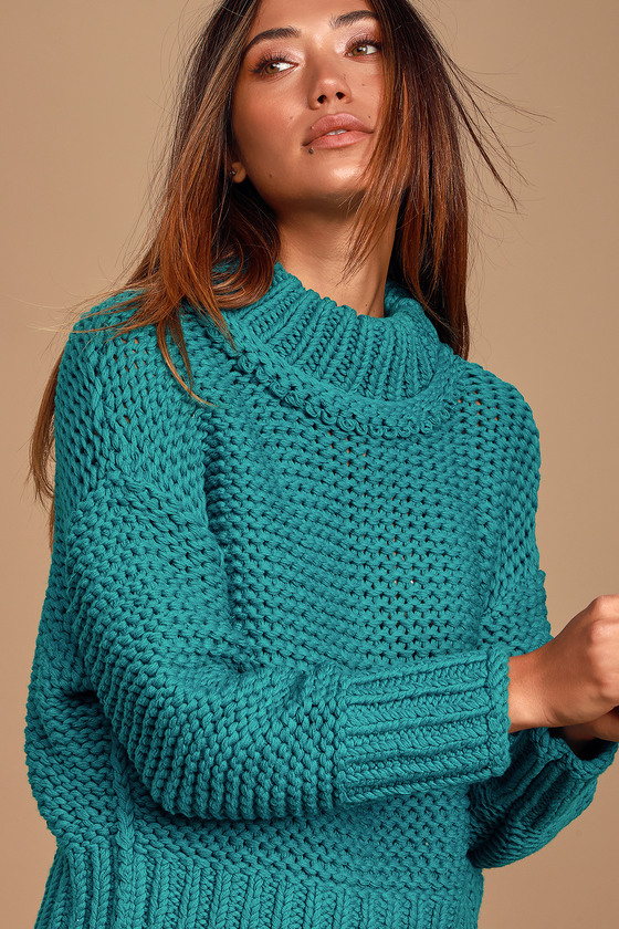 Free People My Only Sunshine - Turquoise Knit Turtleneck