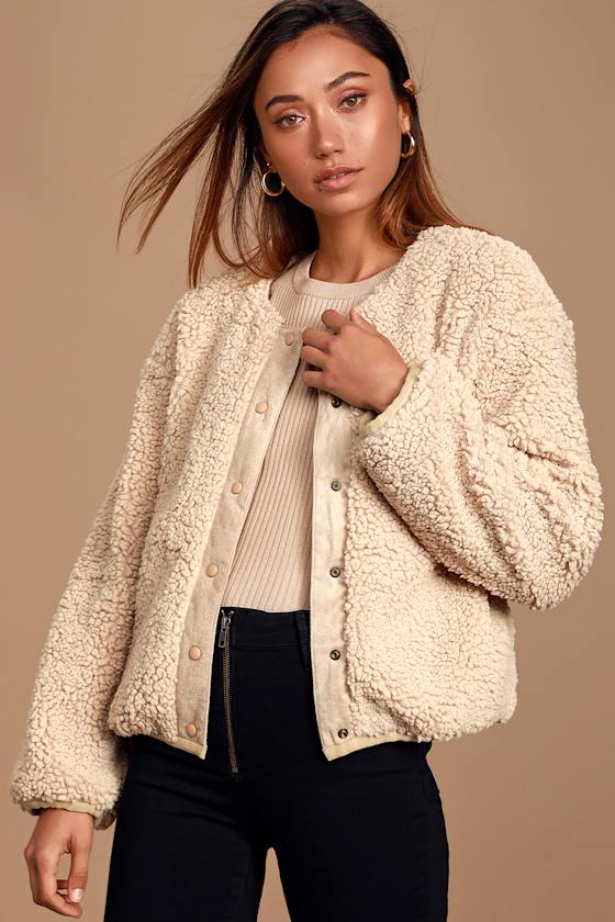Makenna Cream Snap Front Sherpa Jacket 1