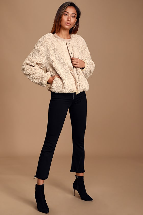 Makenna Cream Snap Front Sherpa Jacket 2