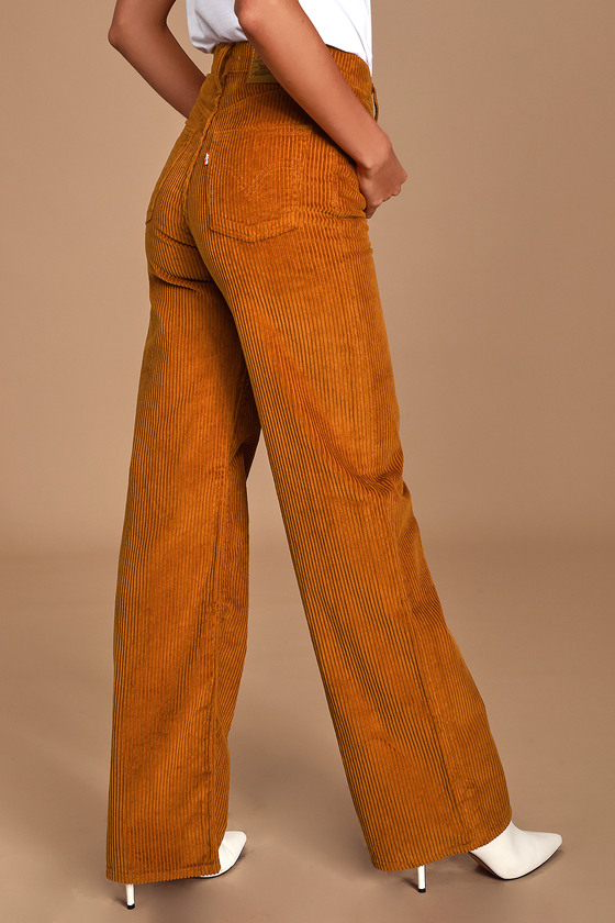 Levi's Ribcage - Wide Wale Corduroy Pant - Orange High-Rise Pants - Lulus
