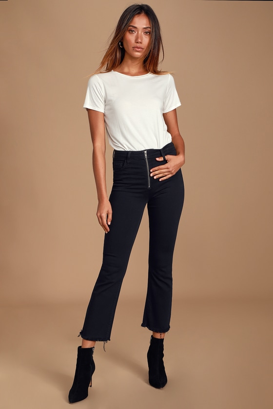 black flare crop jeans