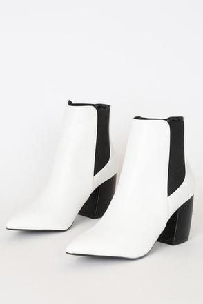  LOUISE ET CIE Lenci Black White Kitten Heel Pointed Toe Dress  Ankle Boots | Ankle & Bootie