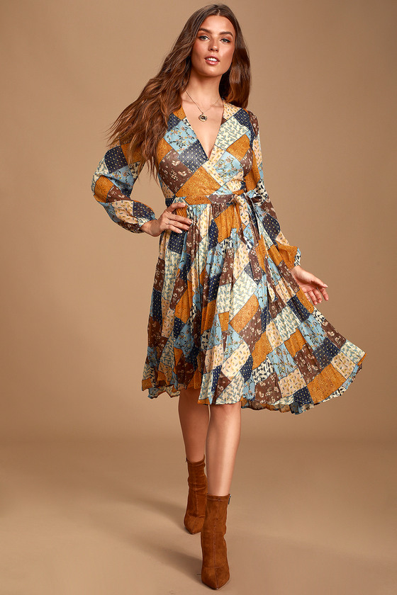 multi print wrap dress