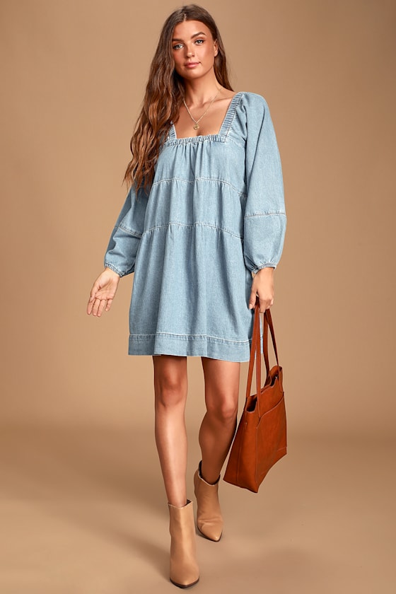 Blue Jean Babydoll Light Wash Denim Dress 1