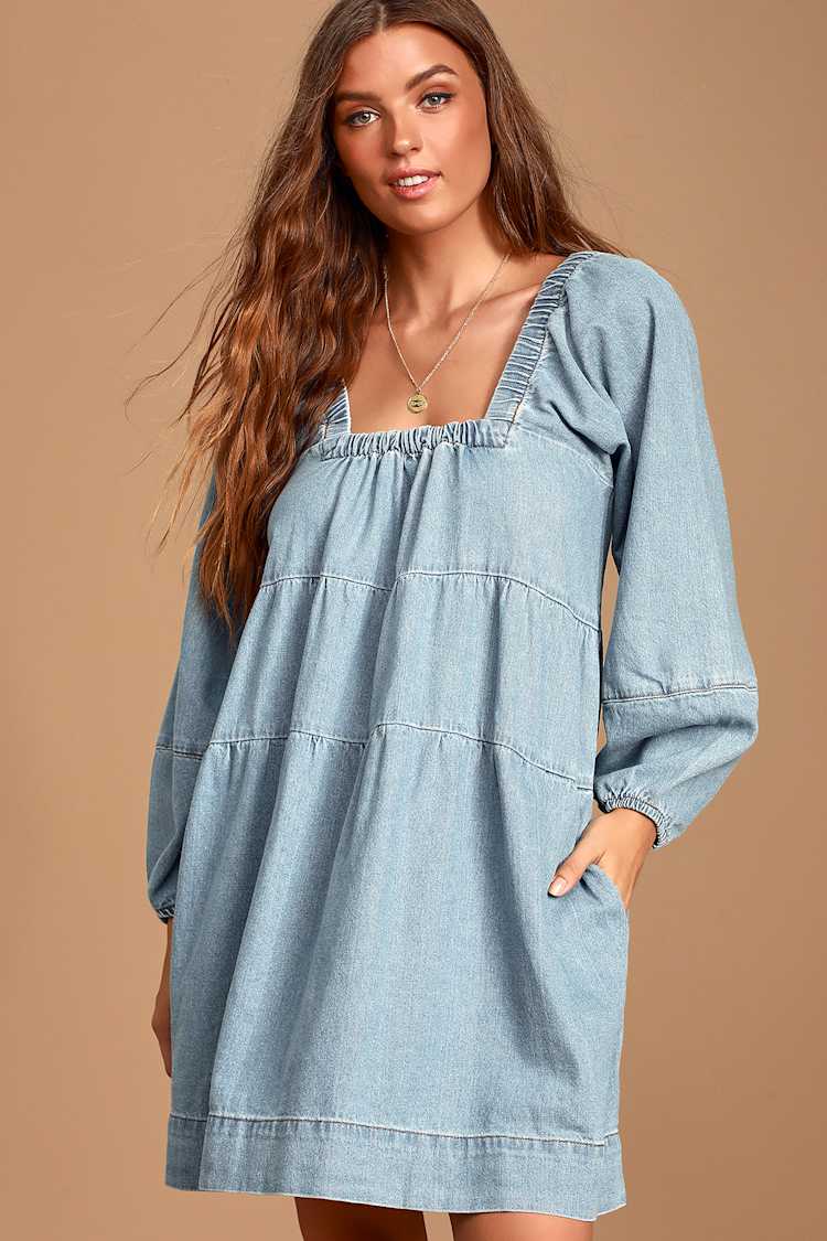 Blue Jean Babydoll Light Wash Denim Dress