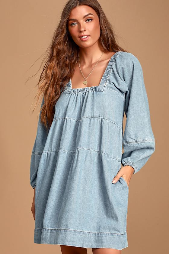 Blue Jean Babydoll Light Wash Denim Dress 2