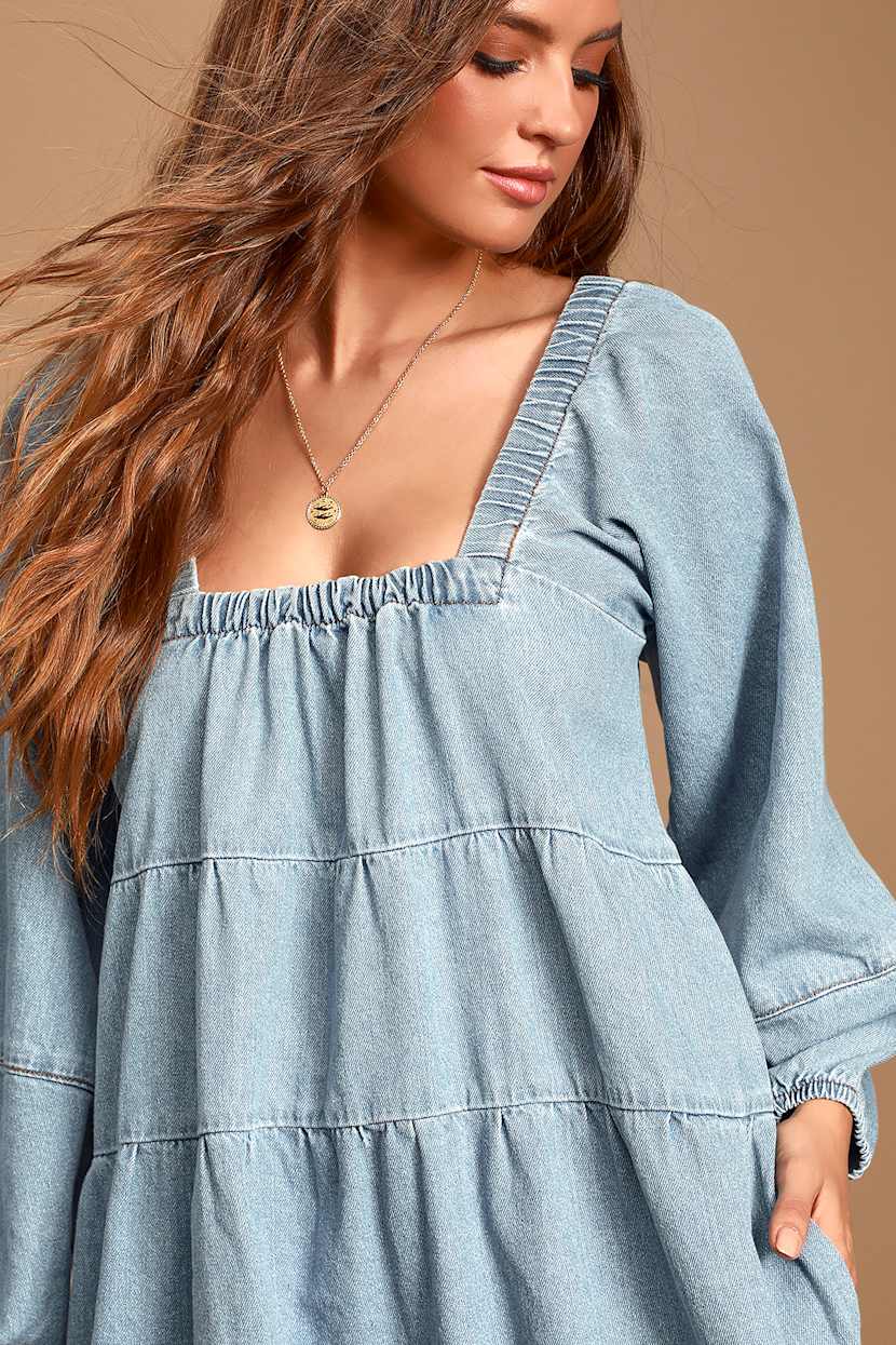 Blue Jean Babydoll Light Wash Denim Dress