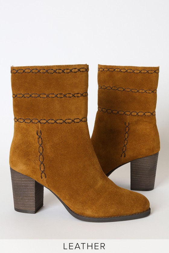 Aurora Rust Genuine Suede Leather Mid-Calf High Heel Boots