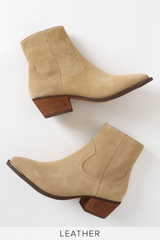 Creed Natural Suede Leather Pointed-Toe Ankle Booties