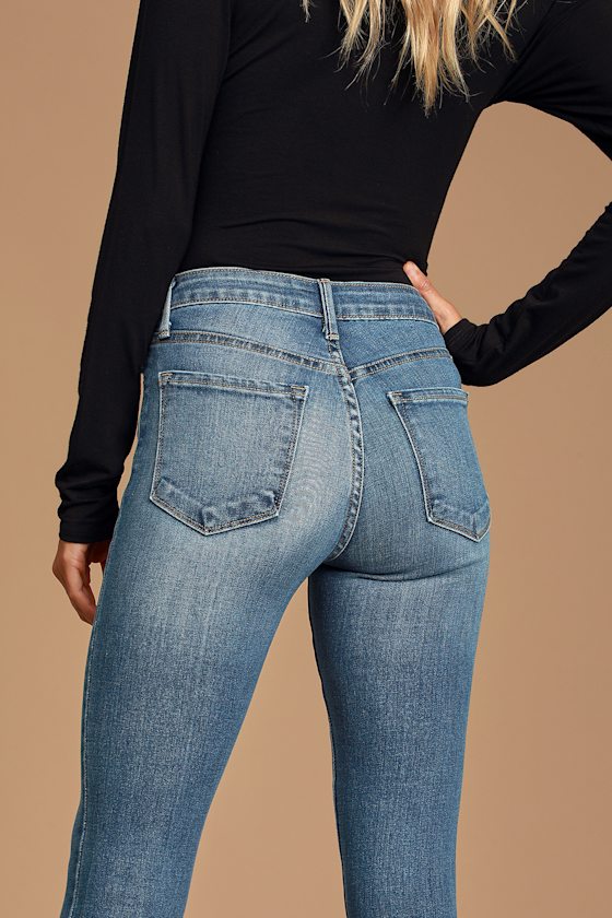 Teigan Medium Wash High Rise Raw Hem Skinny Jeans 5