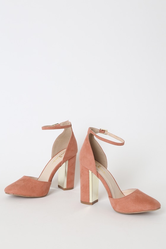 Chic Mauve Suede Heels - Ankle Strap Heels - Block Heels