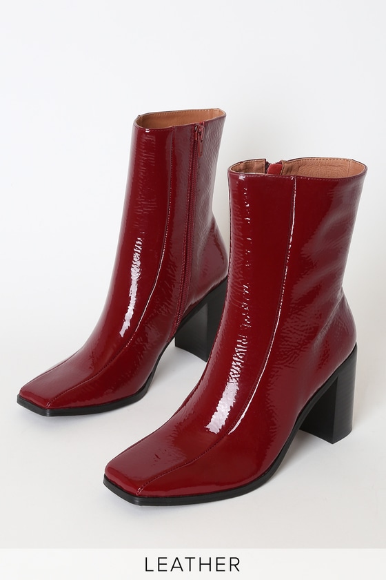 patent leather boots red