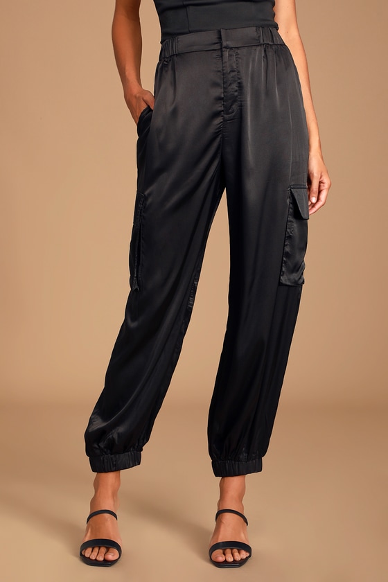 black satin joggers outfit