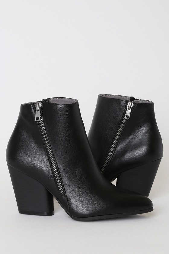 Hanston Black Pointed-Toe Ankle High Heel Boots