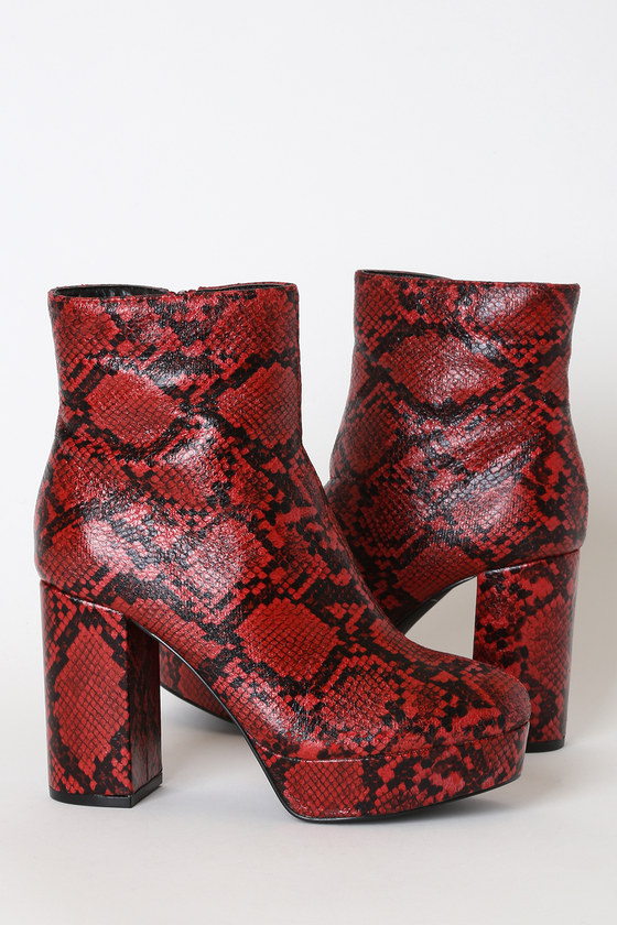 red platform ankle booties