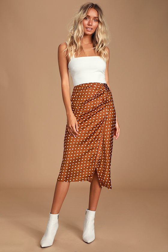 Andee Rust Brown Polka Dot Midi Skirt 1