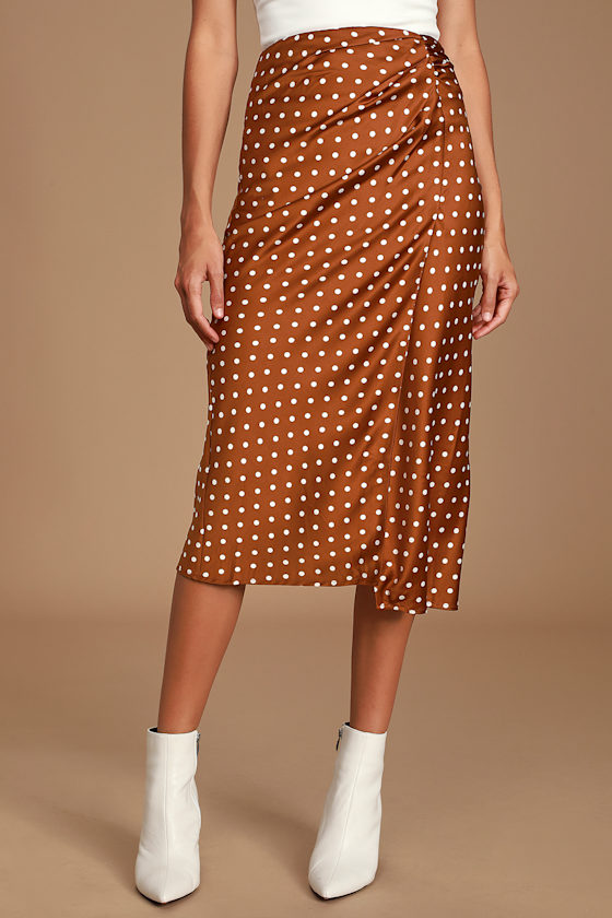 Andee Rust Brown Polka Dot Midi Skirt 2