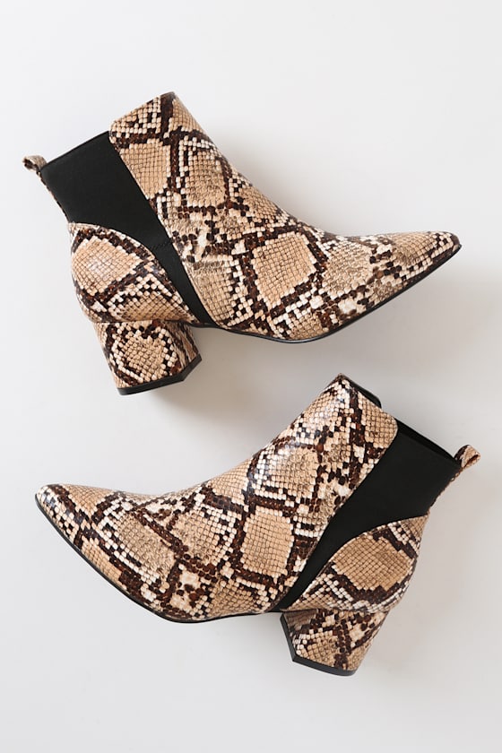 Chase Light Tan Snake Pointed Toe Ankle Booties 1