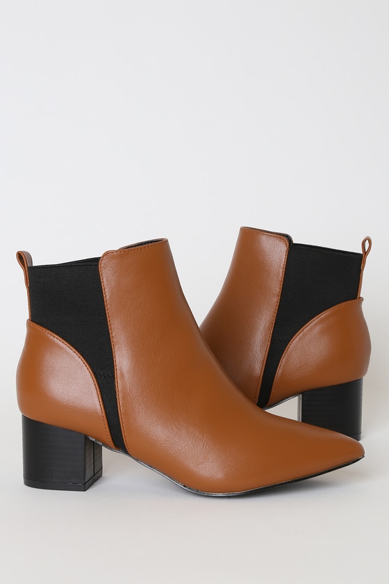 tan high heel ankle booties